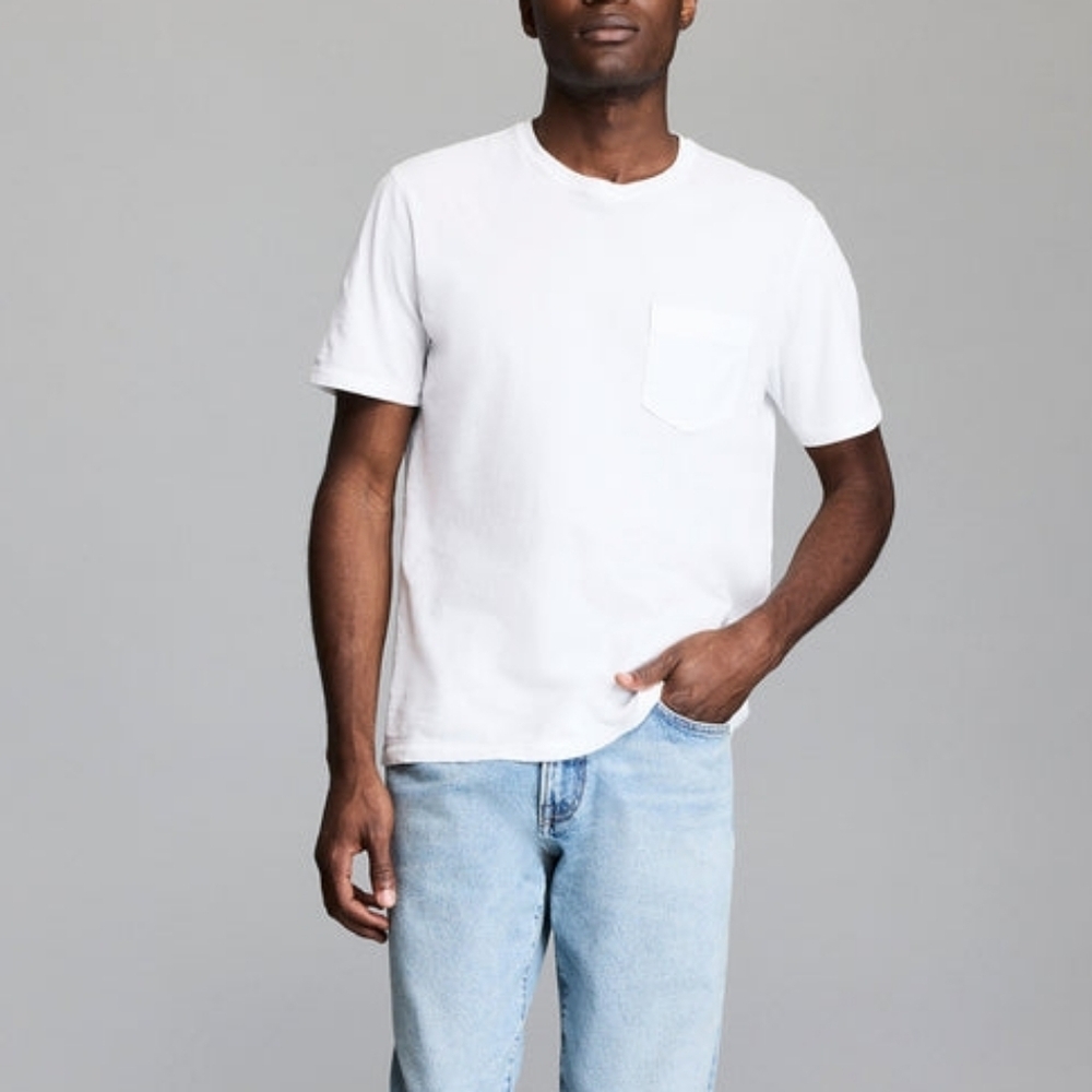 Billy Reid White 100% Organic Pima Cotton Short Sleeve Crewneck Washed Tee LG